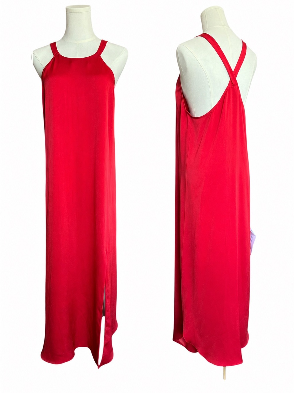 BCBGMAXAZRIA Red Racerback Midi Dress Side Slit Sleeveless Size M NWT